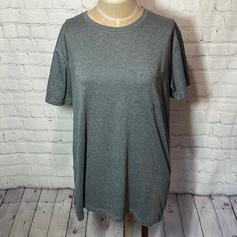 Layer 8 Mens Large Heather Gray Running Shirt‎ Short Sleeve Stretch Pocket Tee